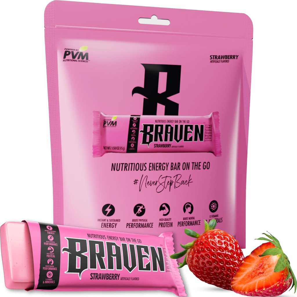Drzna bar Jagodne energijske palice (1.59 oz, paket po 10) – energijski žveči Alternative s 5g proteini – On-the-Go prigrizki za tek, pohodništvo in šport - Gluten brez prigrizkov - Beljakovine