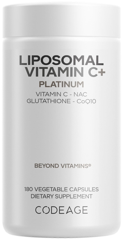 Vitamin C+ Platinum - 1000 Mg Vitamin C Vitamini, Glutation, NAC (N Acetil Cistein), Resveratrol, CoQ10, Rutin, Bezgove jagode, Quercetin, Šipek, Citrus Bioflavonoidi - 180 kapsul