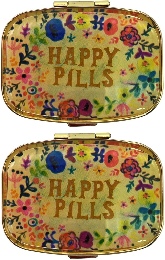 AmyZone Metal Pill Organizator Potovanja Prijazno Portable Compact Pill Box Lepe tablete Primer za zadrževanje vitaminov/tylenol/ribje olje/dodatki/zdravila/tablete/tablete za torbice/kocke (srečne tablete 2 kosov z ogledalom v notranjosti)