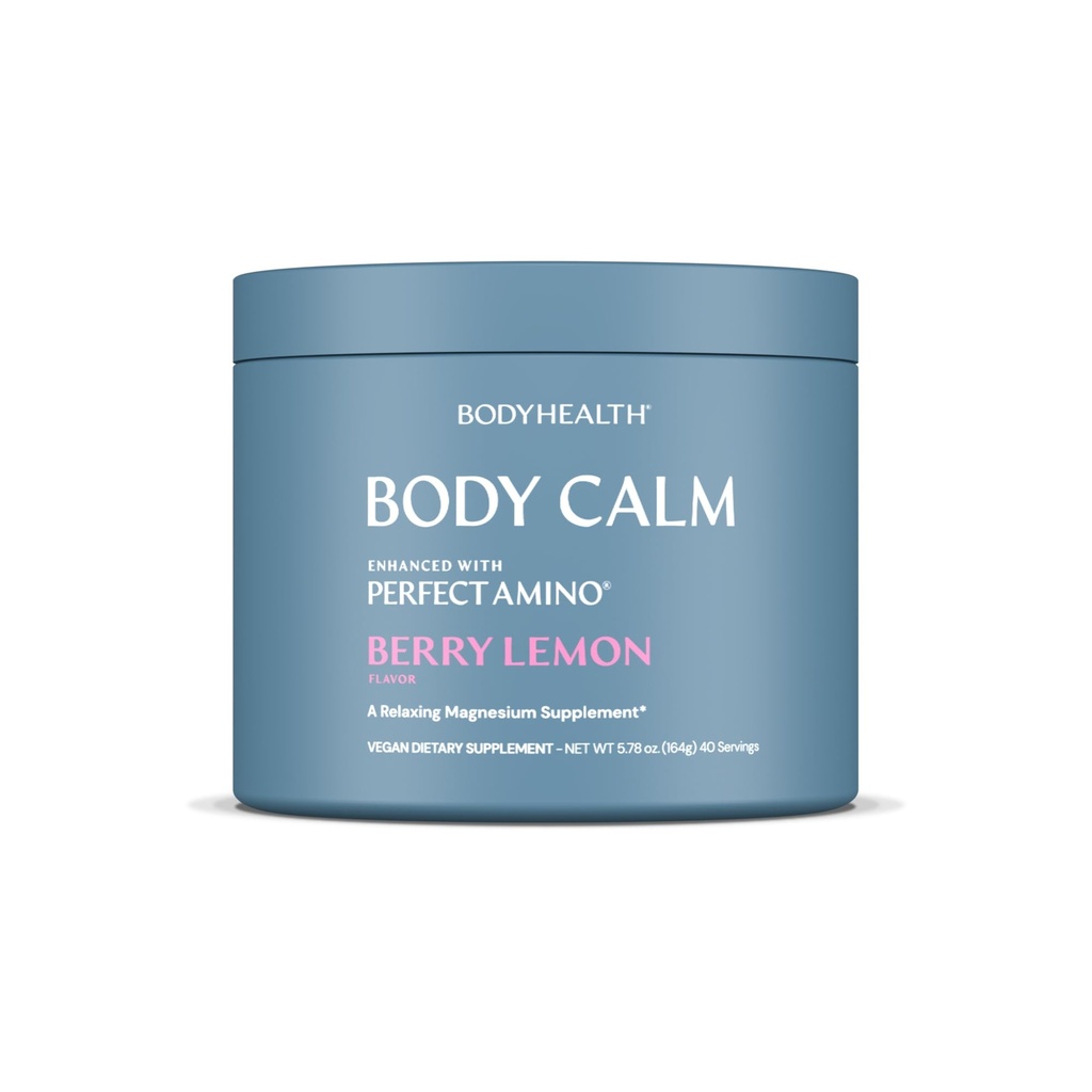 BodyHealth Body Calm Okrepljeno z PerfectAmino, visoka absorpcija Magnezij dopolnilo za moške in ženske, Magnezij prašek za spanje, Berry Lemon (40 Serving)