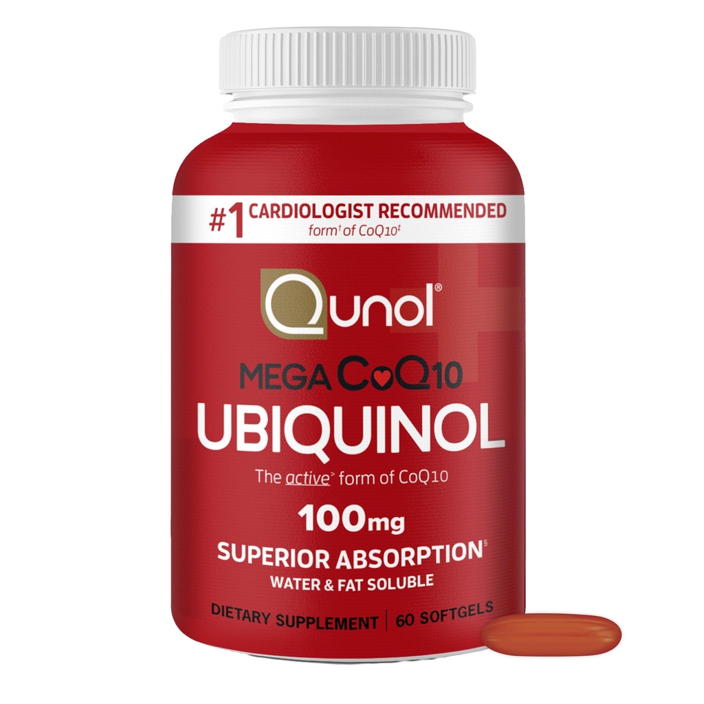 Qunol Ubikinol CoQ10 100mg Softgels, Qunol Mega Ubikinol 100mg - Superior Absorpcija - Aktivna oblika koencima Q10 za zdravje srca - 2 Mesec dobave - 60 Število