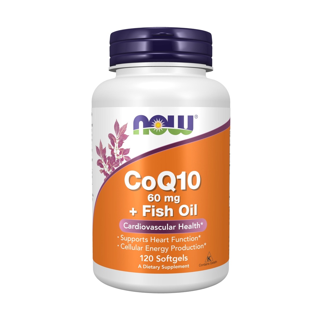 NOW Foods Supplements, CoQ10 60 mg z Omega 3 ribje olje, kardiovaskularno zdravje*, 120 Softgels