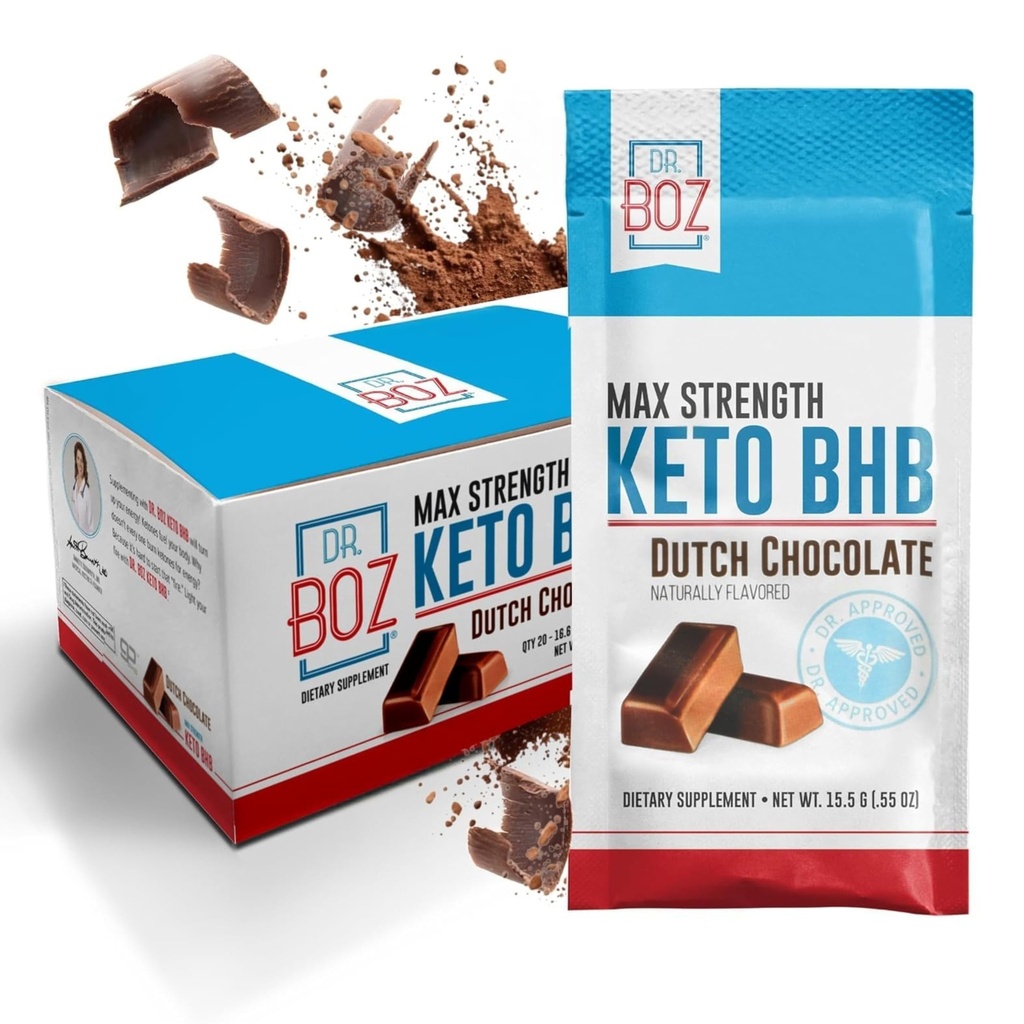 Dr. Boz - Keto BHB Powder - nizozemska čokolada, 20 vrečk - povečanje energije in zmanjšanje Craving - Max Strength Dietary Supplement - ZDA Made - 11.7oz (332g)