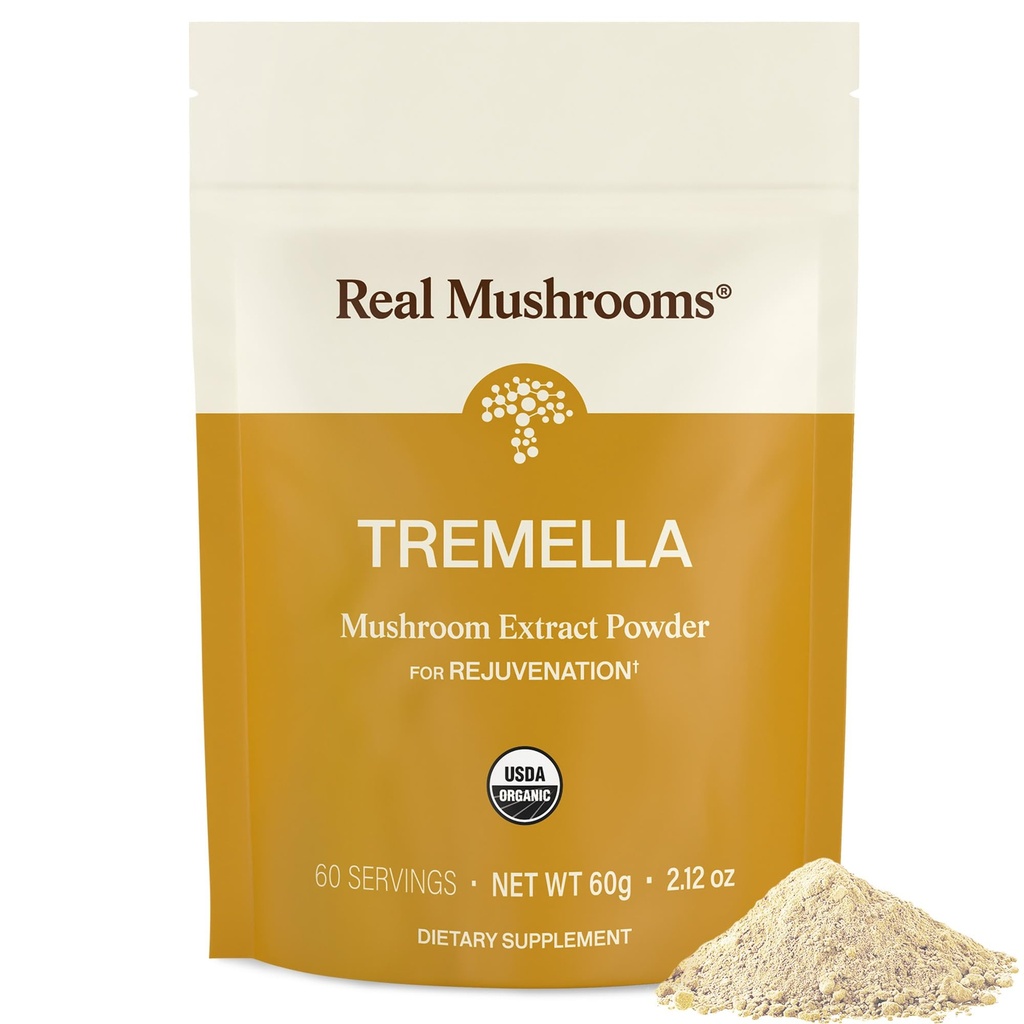 Prave gobe Tremella gobe Powder – Organski Tremella Izvleček iz sadnega telesa – za dnevno wellness rutino – Vegan, Non-GMO, No Fillers – 60 Servisi Gobe Mešanica dodatki