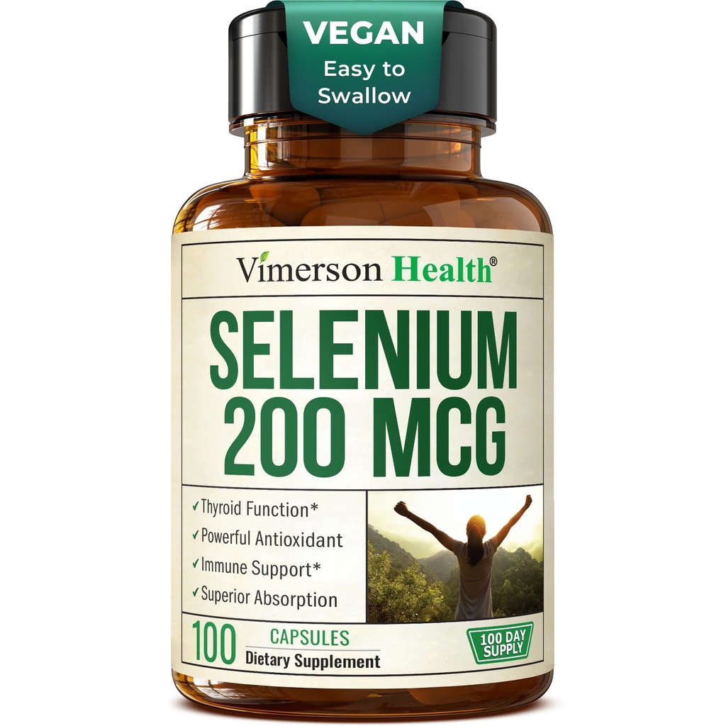 Selen 200 mcg Kapsule – visokopotezni Selenijev dodatek za ščitnico, antioksidant in imunske podpore – zelo biorazpoložljiv L-selenometionin Essential Mineral Supplements – Vegan, 100 kapsul
