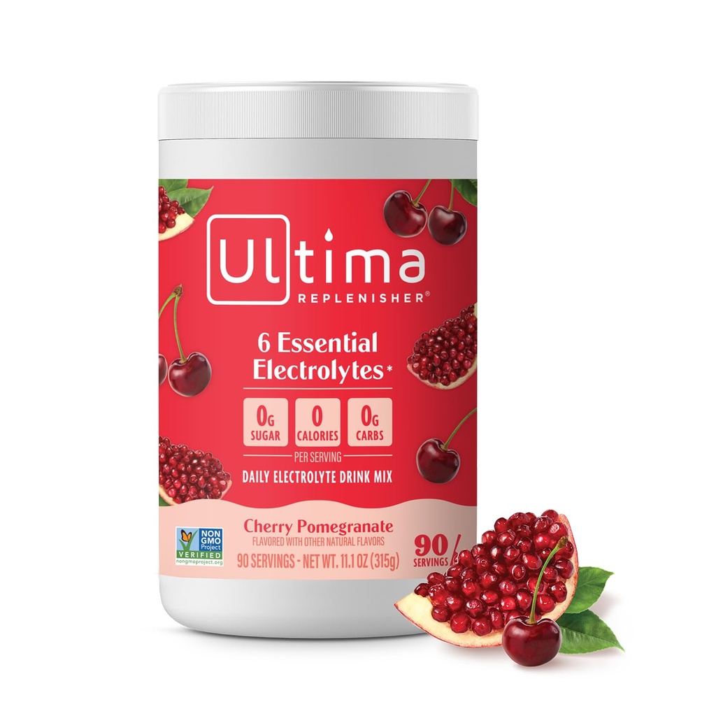 Ultima Replenisher Daily Electrolyte Powder Drink Mix – Sugar Free – Cherry Granate, 90 Serving – Hidracija Prašek s 6 Elektroliti in minerali – Keto Friendly, Vegan, Non-GMO
