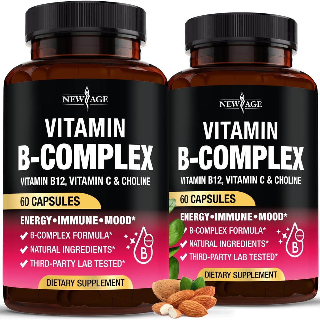 Vitamin B Complex for Men & Women - Made in USA - B-Complex: B1, B2, B3, B5, B6, B7, B8, B9, B12 with Vitamin C, Choline, Inositol - Energy, Brain & Heart Support Supplement - 120 Vegan Capsules