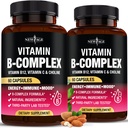 Kompleks vitamina B za moške in ženske - izdelan v ZDA - B-kompleks: B1, B2, B3, B5, B6, B7, B8, B9, B12 z vitaminom C, holinom, inozitolom - Energy, Brain & Heart Support - 120 Veganskih kapsul