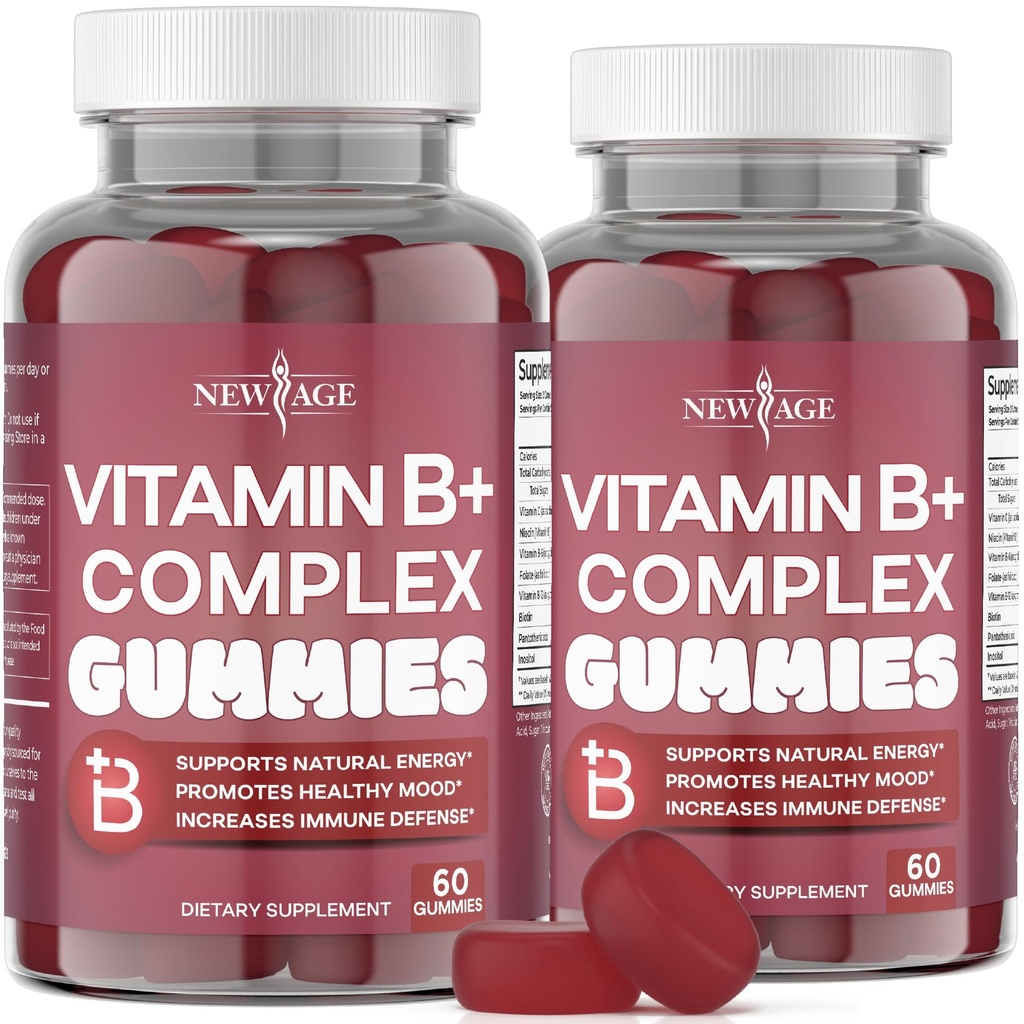 NOVA AGE Vitamin B Complex Gumies z vitaminom B3, B6, & B12 – z Biotin, Folna kislina & Vitamin C – Gluten-free, Vegan, Made in The ZDA! (120 števk (Pack of 2))