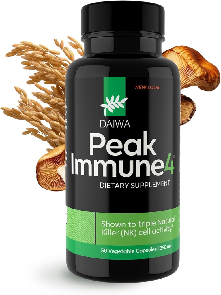 Daiwa PeakImmune4® – Imunska podpora za odrasle z riževo Bran arabinoksilansko spojino (RBAC) in encimom iz šitake gobe – 50 kapsul