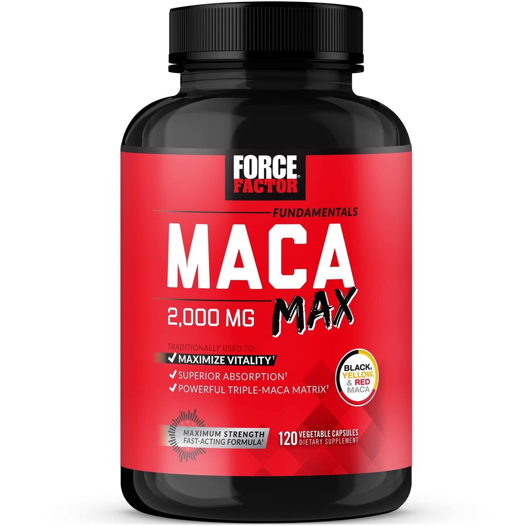 Sila Factor Maca Max, Maca Root Kapsule za povečanje vitalnosti in uspešnosti, narejene s črno Maca, Red Maca, & Rumena Maca Powder, Maca Root Powder, 2000mg, 120 Kapsule