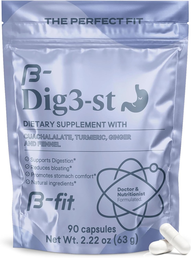 B-FIT Prebavni zeliščni dodatek - ingver Koren, kurkuma, koromač in kuakalat - 60 kapsul - 100% naravna formula za enostavno prebavljanje in želodčno udobje - uporaba pred obroki