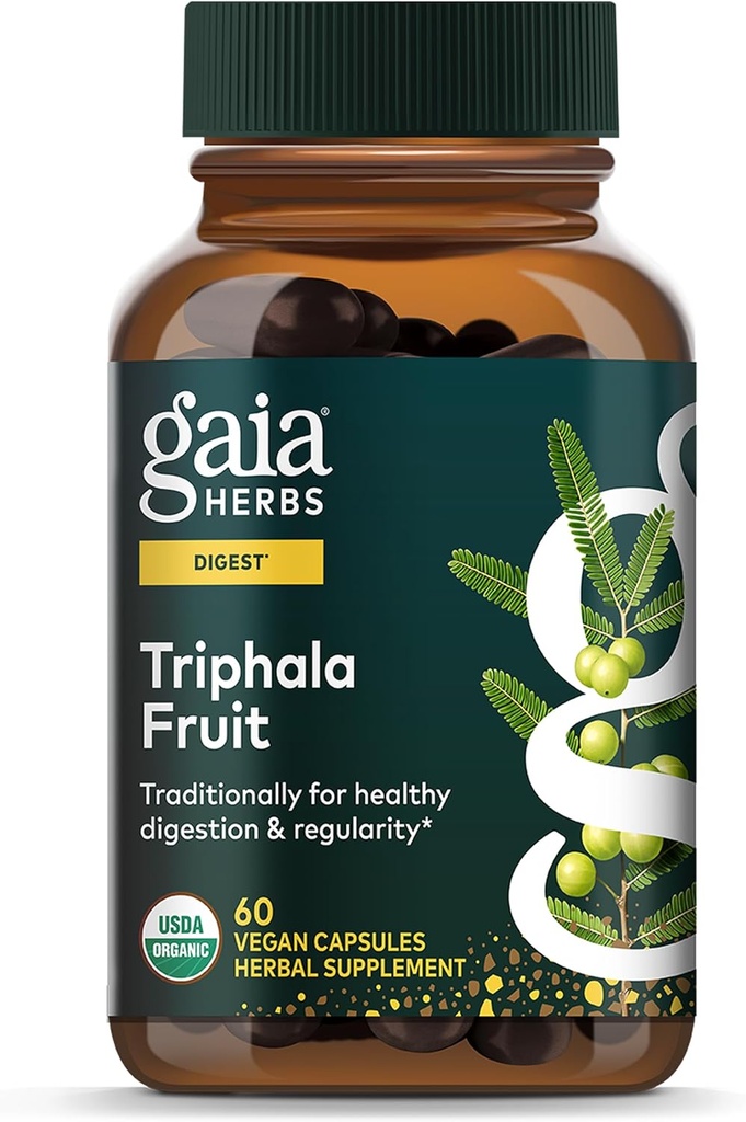Gaia Herbs Triphala Sadje - podpira prebavno zdravje - nežno čisti vaš sistem* - z Amla sadjem, Belleric Myrobalan, in čebulo Myrobalan - 60 veganskih kapsul (30-dnevna zaloga)