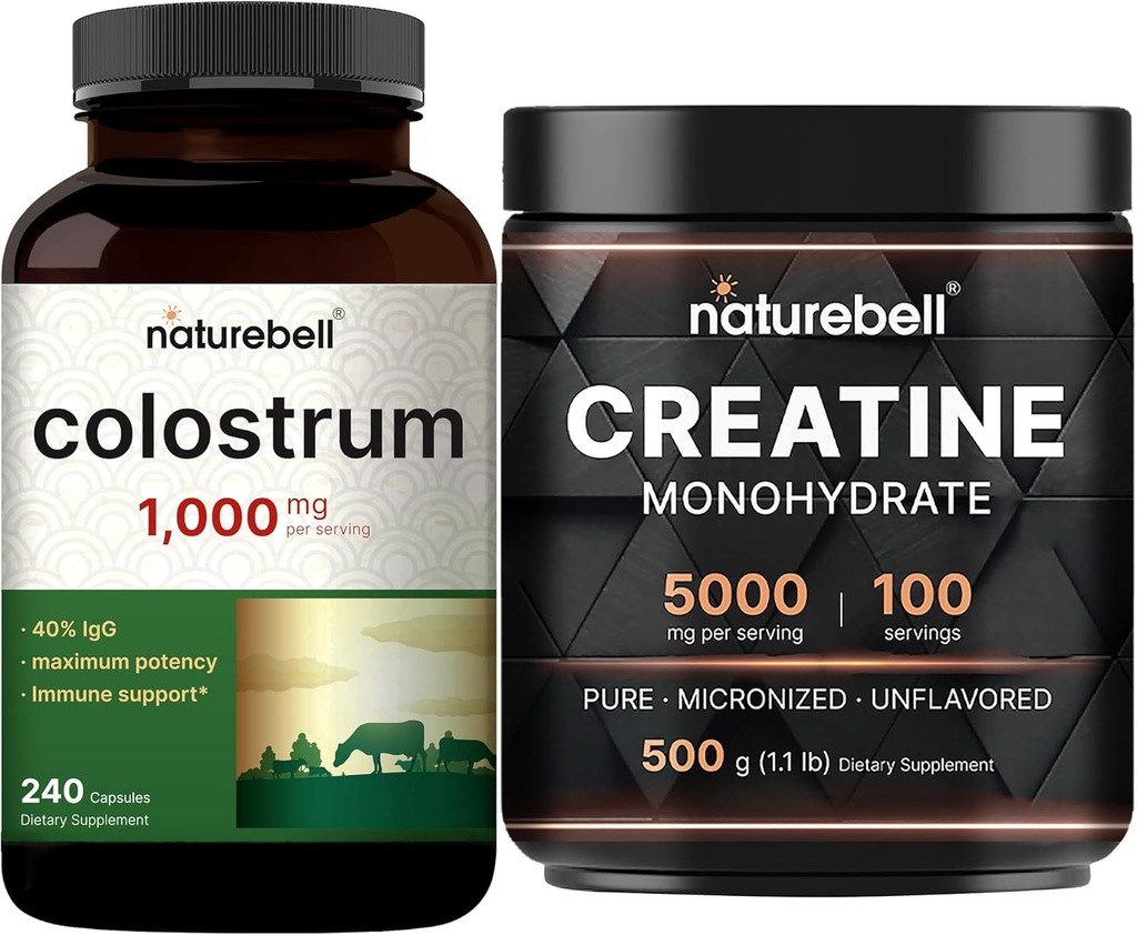 NatureBell Kreatin monohidrat v prahu & kolostrum 240 Kapsule 1.000mg na serviranje paketa 