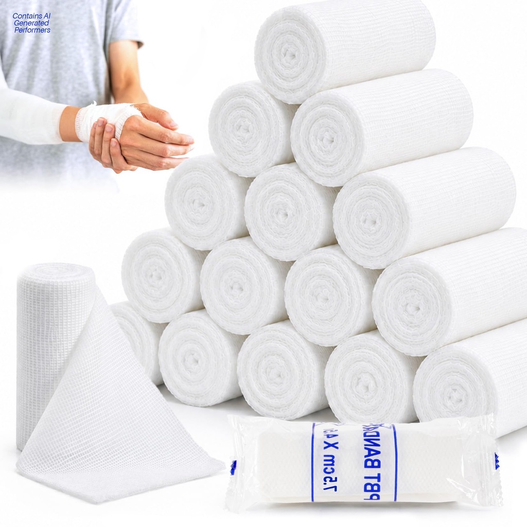 MAQIHAN 15PACK Gauze Rolls Bandages - 3 in x 4.9 Yards Rolled Gauze Wrap | Individually Wrapped Bandage Roll, Halloween Mummy Wraps, Breathable First Aid Supplies, Lightweight Wound Care Kit