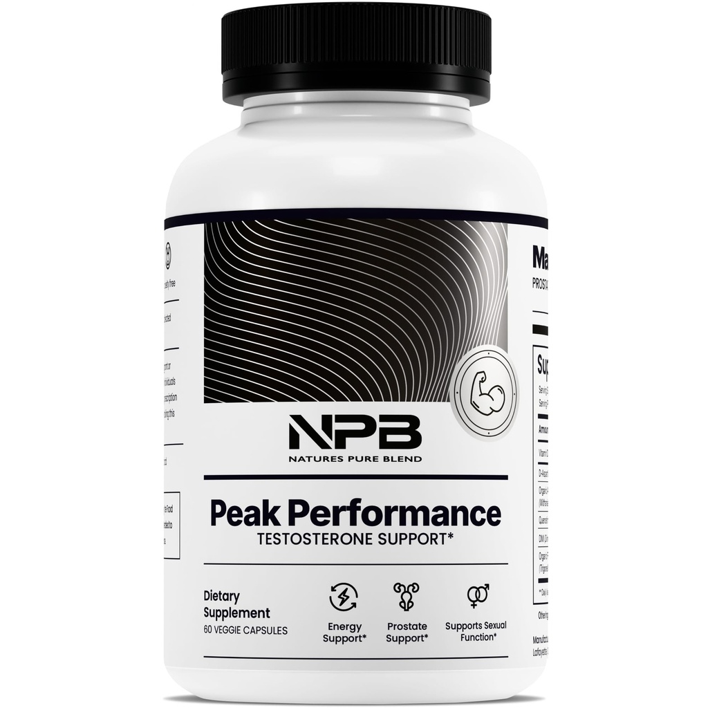 Čista mešanica Peak Performance – Testosteron dopolnilo za moške z D-asparaginsko kislino, Ashwagandha & DIM – Mens Prostata Health Support, Mišična moč in energija – Prostata dodatek