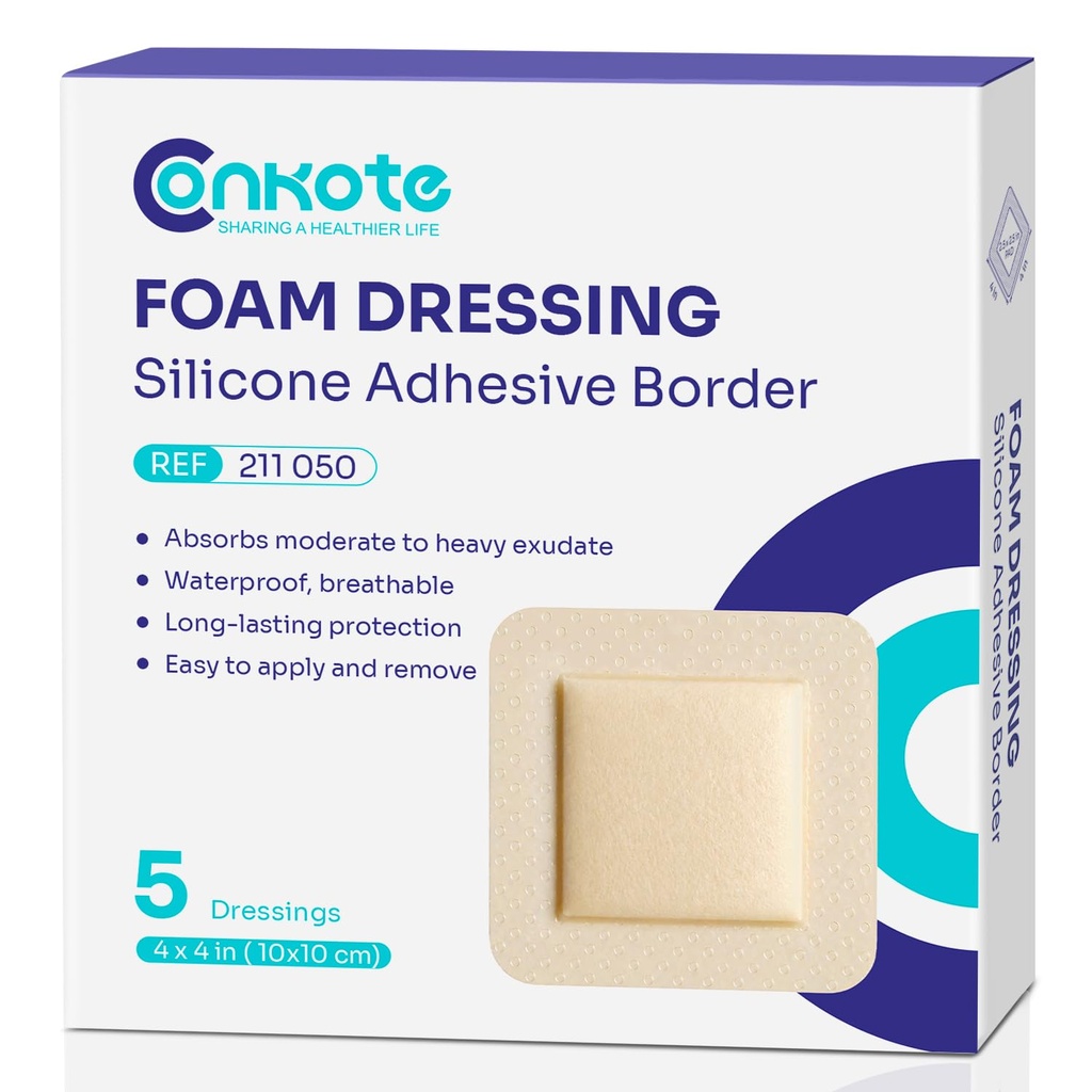 Large Silicone Bandages 4'' X 4'', Foam Dressings for Ulcers, 5 Pack | Pads Used for Surgical Wounds, Pressure Ulcers, Diabetic Ulcers, Burns, Lacerations and Abrasions