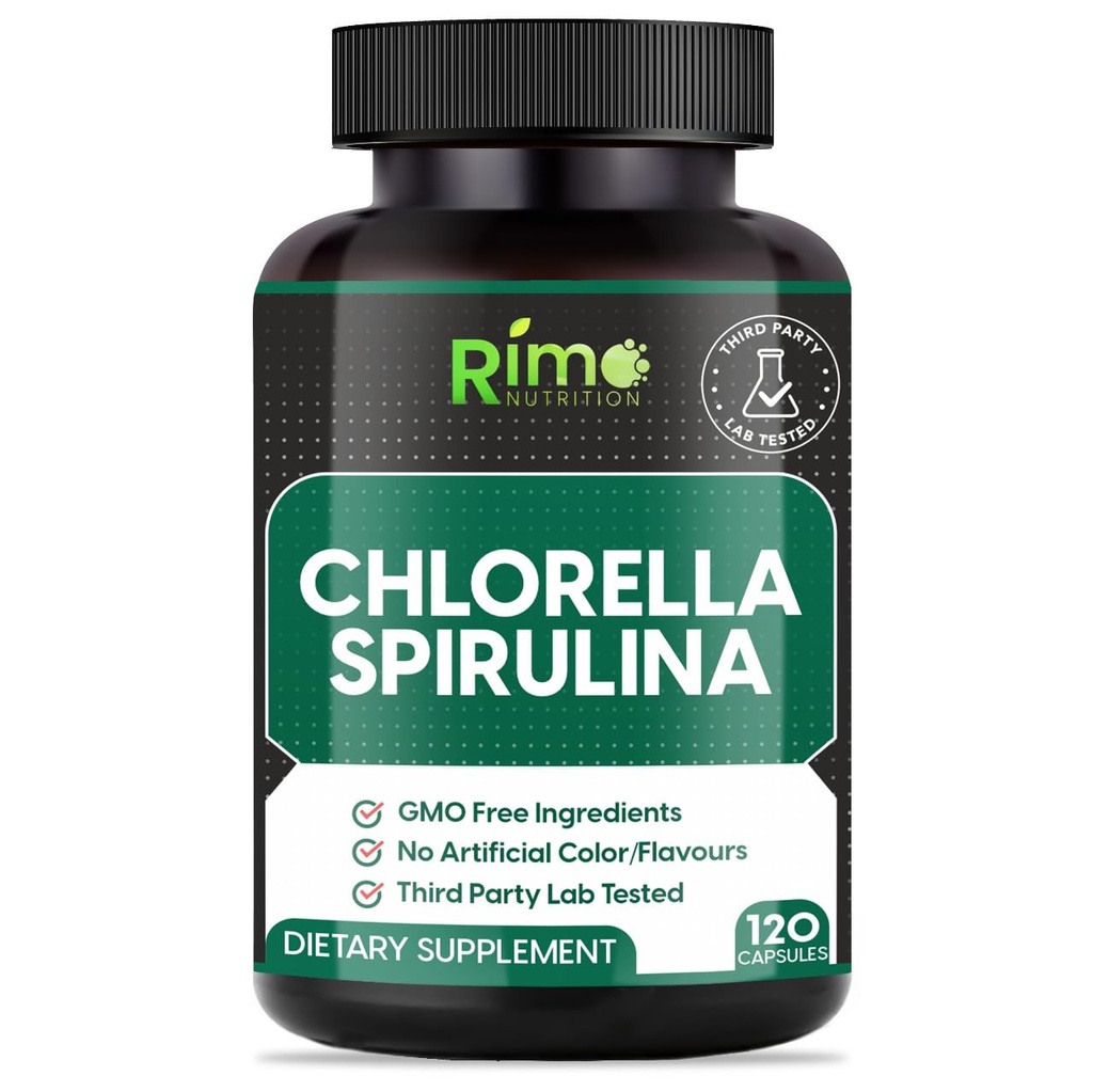 Lab Tested Spirulina in Klorella Kapsule 1000 mg na servirano- Purest neobsevano modro zelena alga - najboljši surovi veganski protein - zelena superživila