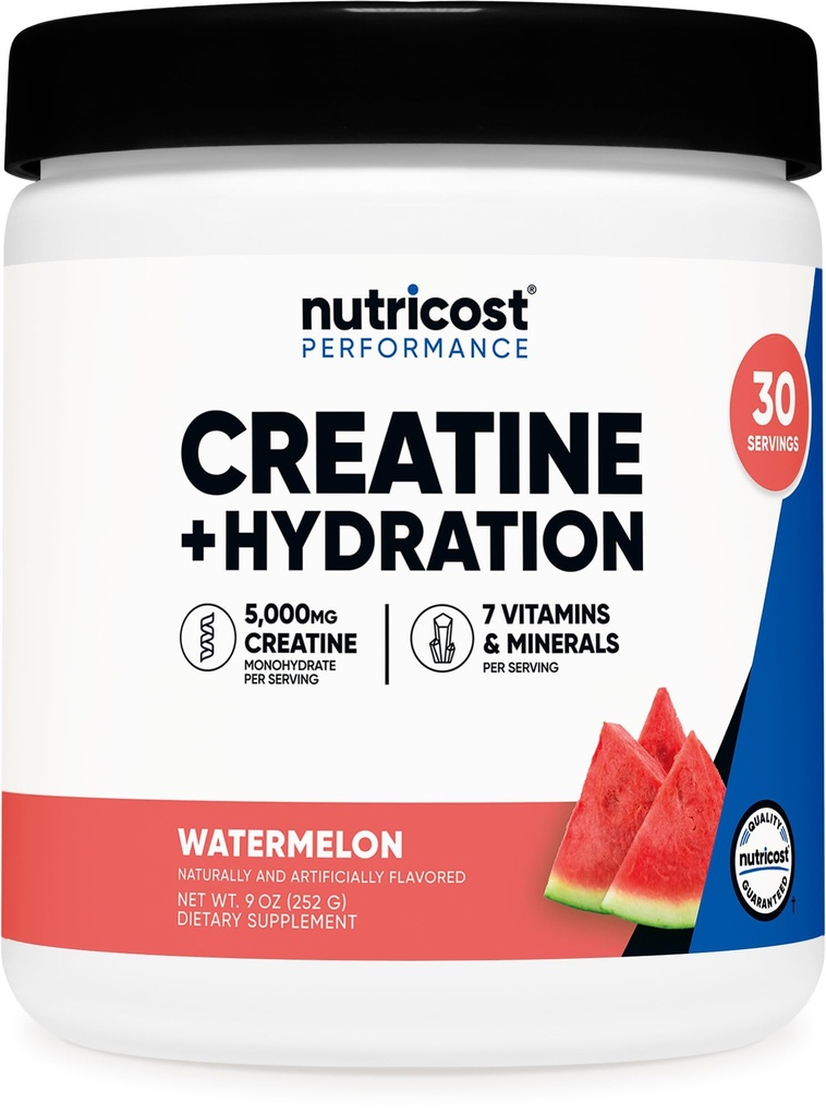 Nutristroški Kreatin monohidrat + Hidracija lubenica z aromo (30 obrokov) - 7 Vitamini in minerali, 5000 mg kreatina na obrok