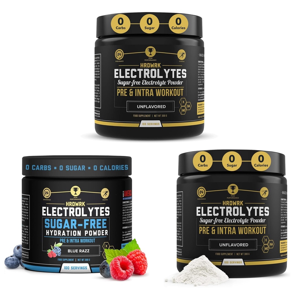 HRDWRK - 100 Servisi Keto Elektroliti Powder Hydration Sugar Free - Elektrolit Powder za povečanje vzdržljivosti in zmanjšanje utrujenosti z elektroliti dopolnilo (Nearomated Set 2 & Blue Razz)