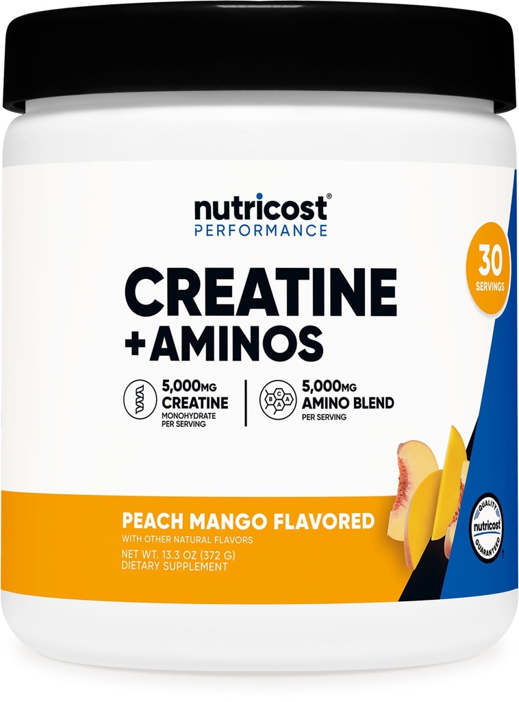 Nutricost Kreatin + Aminos 30 Servinga (prašičji mango z aromo) - 5000mg kreatin monohidrat + 5000mg Amino BCAA mešanica na obrok