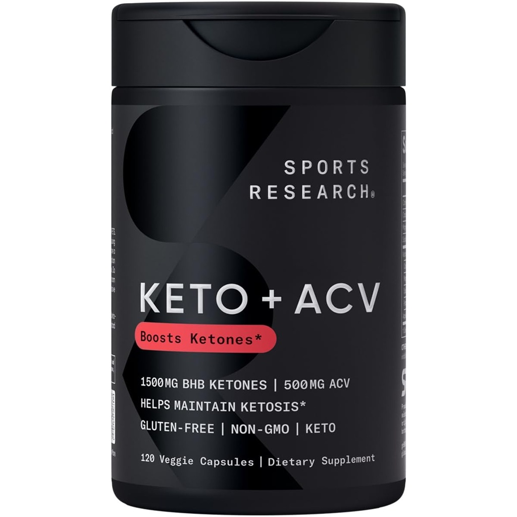 Športne raziskave® Keto Plus ACV Kapsule - Dietna podpora s 500 mg Apple Cider Vinegar & 1500mg goBHB® Exogene Ketones - Gluten Free & Keto Certified - 120 Veggie kapsul