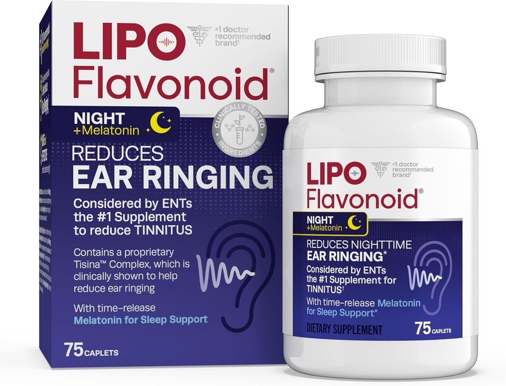 Lipo-flavonoid Nočni čas PM za Tinitus Relief - Pomoč v spanju z melatoninom, Bioflavonoidi, & Vitamin C - zvonjenje v ušesih, zdravje ušesa, & sprostitev - Uporaba z lipo-flavonoid Plus - 75 Kapleti