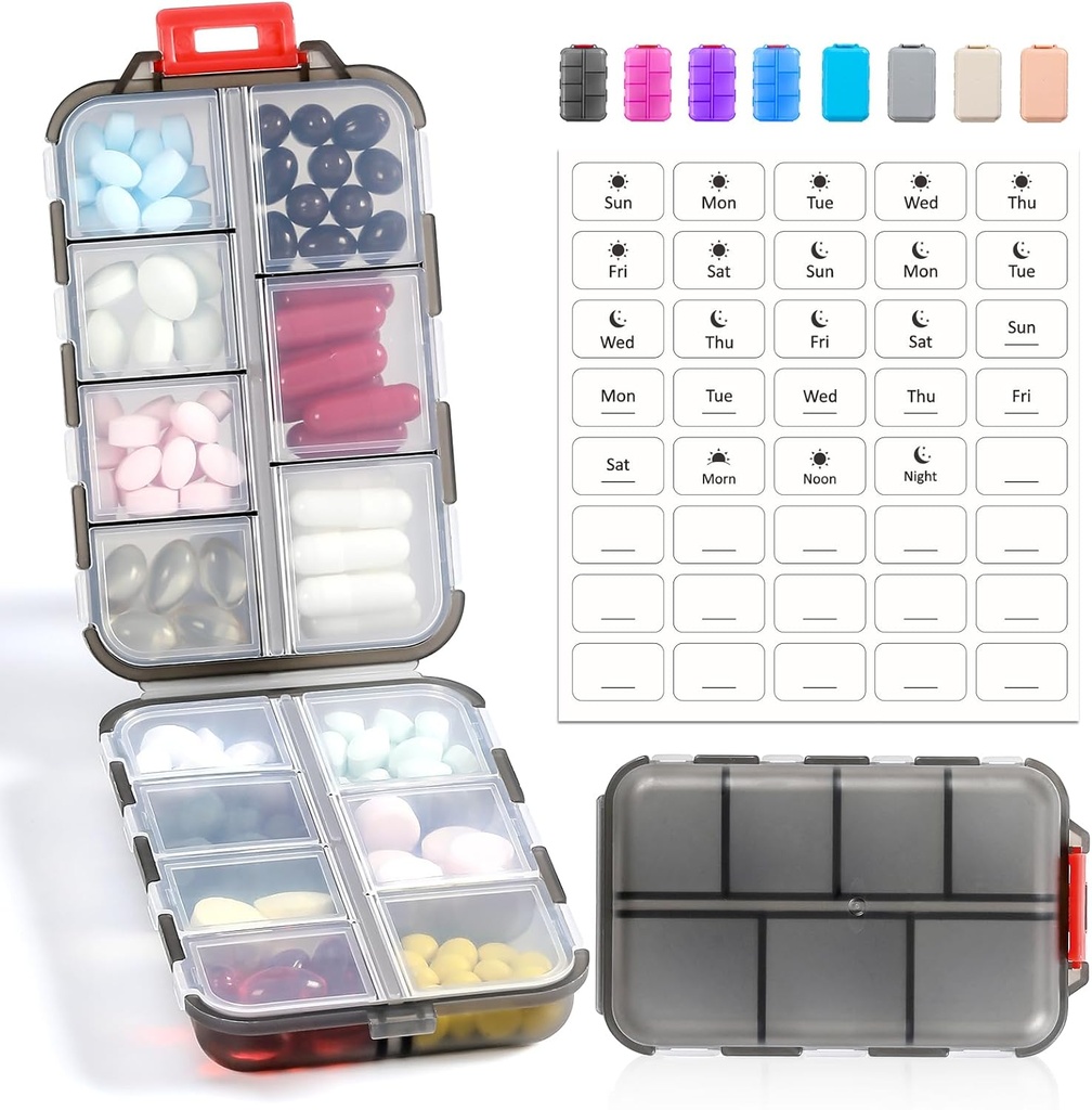 14 GRIDS potovalne tablete Organizator škatle z nalepkami - Travel Medicine Case Kit - Pocket Daily Lekarna Container - Travel Medicinal Holder Dispenser za ribje olje Vitamin dodatek shranjevanje - Clear Gray