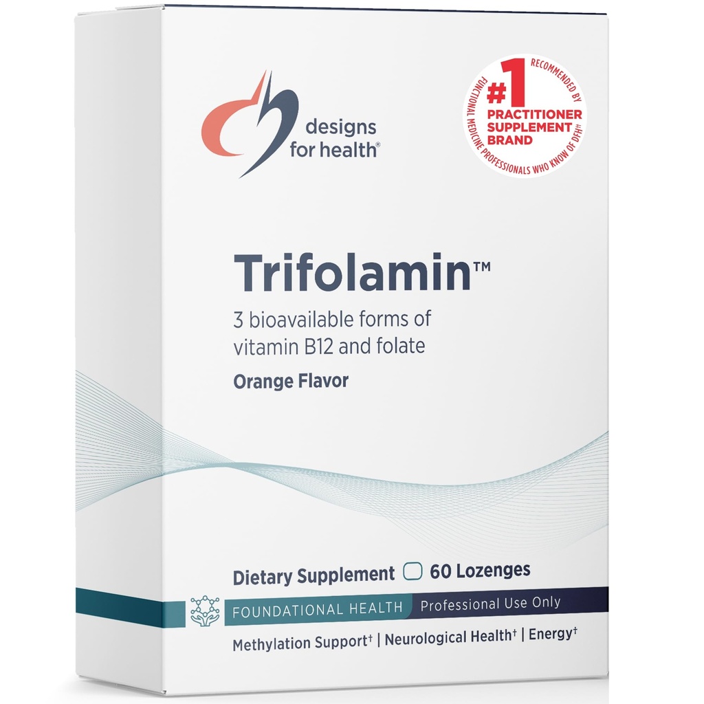Designs for Health Trifolamin B12 + Folate Lozenges - 3000mcg B12 (tri oblike) + MTHF Metilfolate dodatek - Okusne pomarančne arome, hitro razsoljene tablete (60 Lozenges)