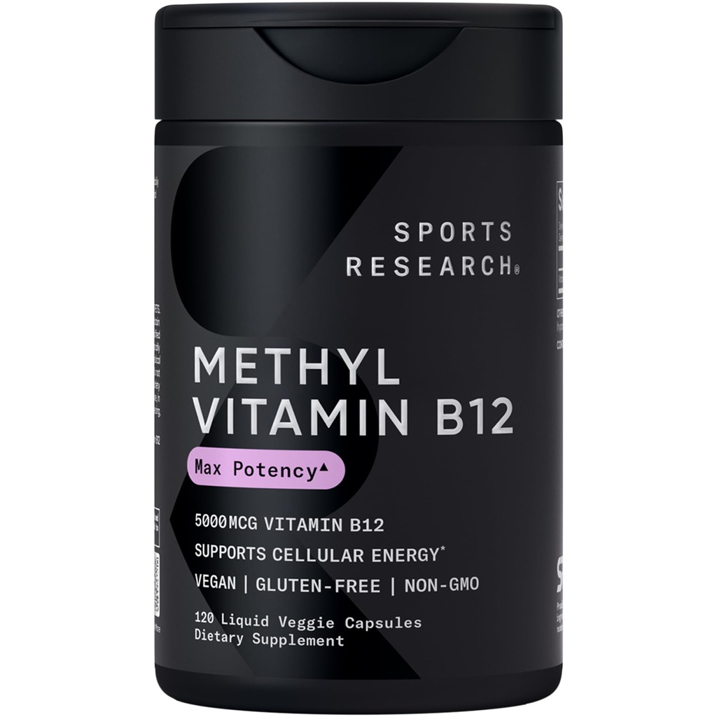 Sports Research® Vitamin B12 as Methylcobalamin 5000mcg, 120 Liquid Caps