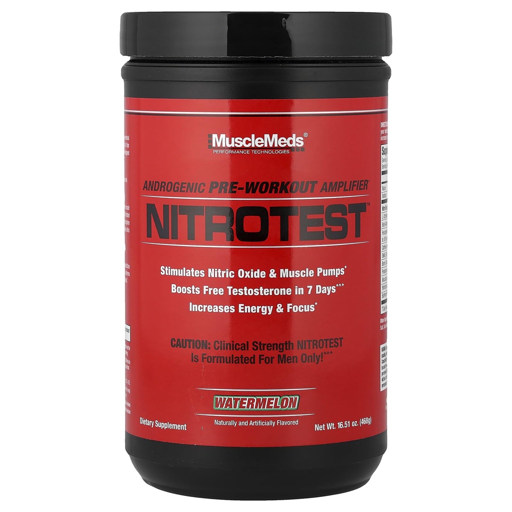 MuscleMeds Nitrotest Pred treningom dopolnilno pijačo, Boost dušikov oksid, Testosteron, Watermelon, 30 Servings, 1.03 Pound, 1 Število