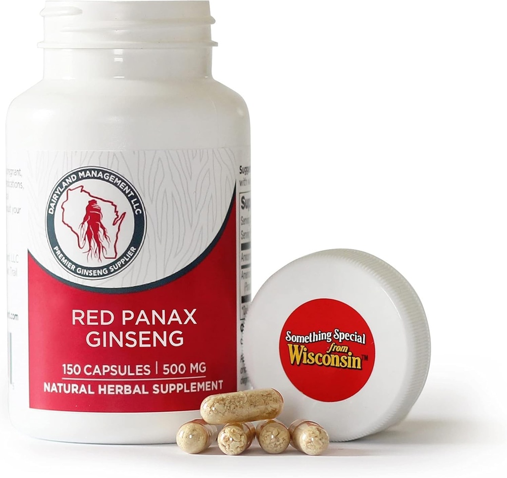 Mlekarna Management LLC 100% avtentična korejska rdeča Panax Ginseng kapsule - 500 mg. Močen talni izvleček ginsenga korena v prahu - brez polnil, veziv ali drugih dodatkov. (150 ct)