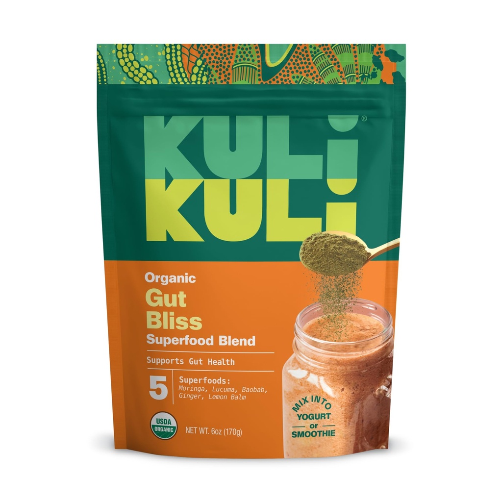 Kuli Kuli Gut Bliss Superfood Powder [6 oz] - Močna mešanica organskih moringa, Baobab, Lucuma, Ginger in Lemon Balzam - spodbujanje prebava, Pomirjajo želodčno in povečanje zdravja črevesja