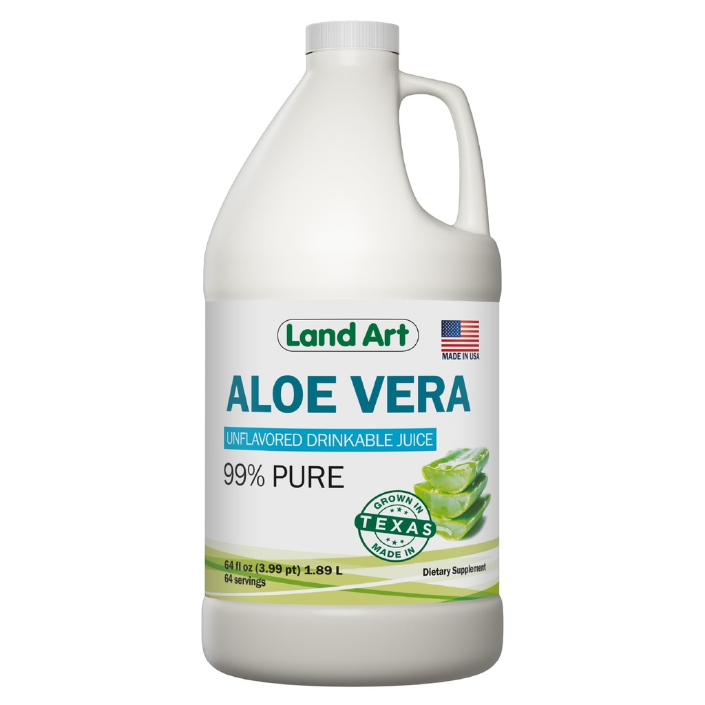 Kopenska umetnost - Pure Aloe Vera Juice Unflavored – Hladno Predelan - 99,7% Organska Aloe Vera Notranji file iz svežih teksaških listov – Prebavno zdravje, Detox in naravna Wellness – 64 fl oz