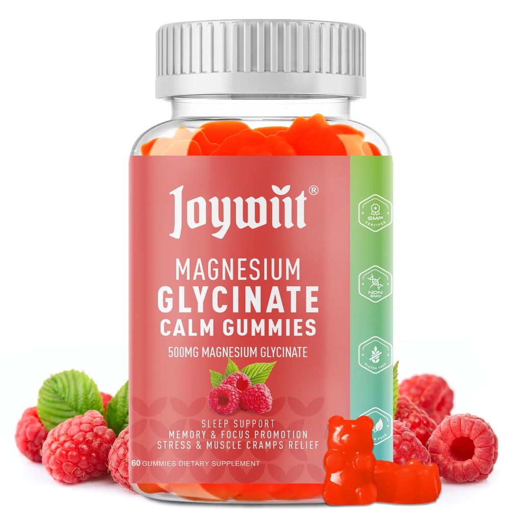 Magnezij Glycinate Gumies 500mg Magnezij dopolnilo Gumies, Treonate 200mg, Vitamin D,B6,B12,Calm Mood, Mišična Relief, Živčno zdravje, Podpora kosti- 60 Število