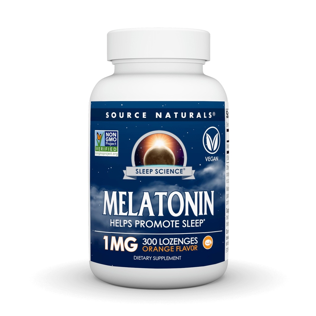 Source Naturals Sleep Science Melatonin, Pomaga spodbujati spanje* - 1 mg - 300 Orange Flavored Lozenges