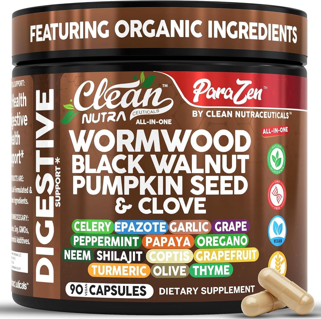 Clean Nutra Wormwood Black Walnut Bučno seme Clove Oil Zelena Česen Grozdje Papaya Neem Diatomeada Zemlja Ženske Probiotic Gut Health Cleanse Detox Oregano Olive Turmeric dodatek Veganske kapsule