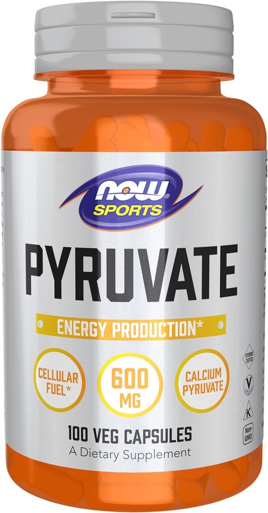 NOW Foods Sports Nutrition, Piruvat (Piruvična kislina) 600 mg, proizvodnja energije*, 100 Veg kapsule