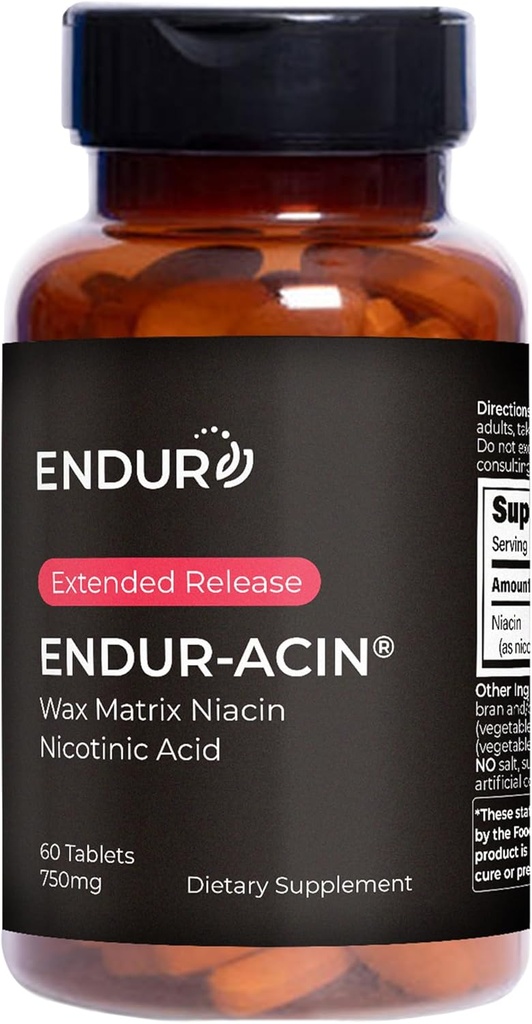 Endurance Products ENDUR-ACIN, Extended release Niacin za optimalno absorpcijo in brez flush niacin, Premium vitamin B3 Niacin dopolnila, 750 mg, 60 tablet