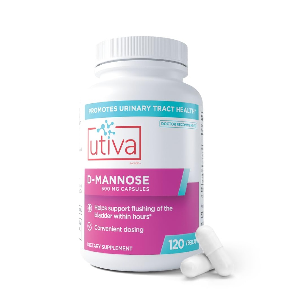 Szio+ Utiva D- Mannoza 500 mg Kapsule – Seveda zasuče Bladder in urinarni trakt – UTI izogibanje – D Mannoza dopolnila za ženske – podpira zdravljenje okužbe urinarnega trakta, 120 kapsul