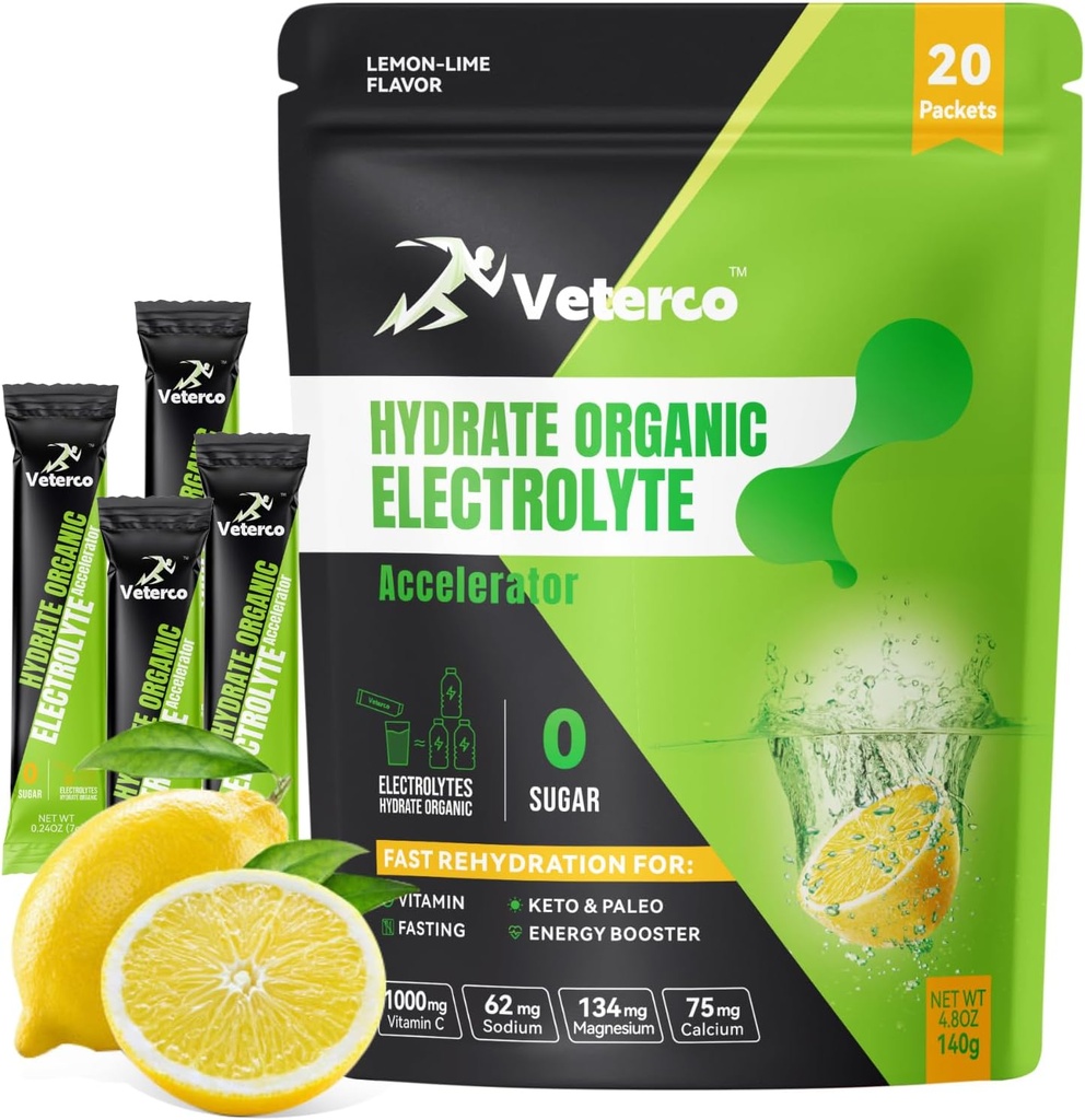 Hidracijski elektrolitski prašek, elektrolitski napitek, alkoholni dodatek za hidracijo, hidracijski paketi z vitamini in minerali, keto prijateljski, veganski, ne-GMO, brez sladkorja, limonina aroma (20 palic)