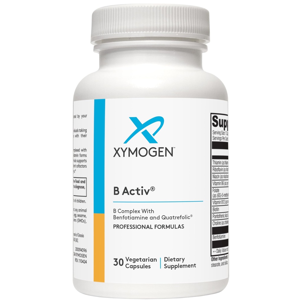 Xymogen Vitamin B Complex - B Activ - Aktivirani vitamini B z benfotiaminom in kvatrefolikom - podpora Adrenalni in imunski funkciji + A Zdrav kardiovaskularni in živčni sistem (30 kapsul)