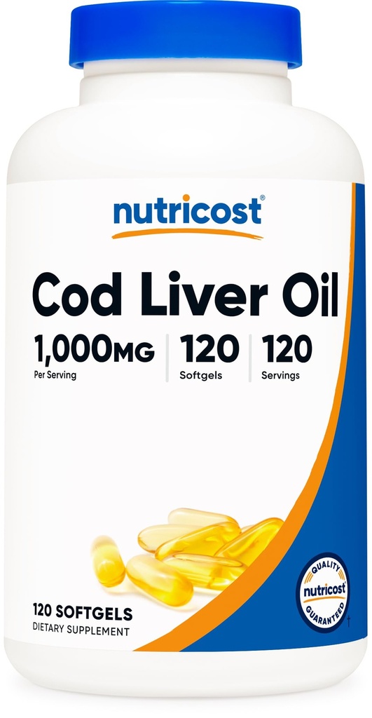 Nutricost Cod Jetrno olje 1000mg, 120 Softgels - Non-GMO & Gluten Free