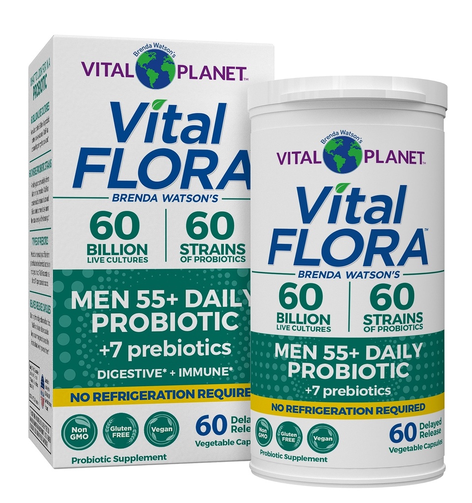 Vital Planet - Vital Flora Moški več kot 55 Dnevni probiotik, 60 milijard CFU, Raznovrstni sevi, Organic Prebiotics, Imunska podpora, Prebavne zdravstvene police Stabilni probiotiki za moške, 60 kapsul
