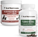 Prave gobe Turčija Rep za ljudi (90ct) & goba Pet Relax Chews (60 Chews) - Bunde za imuniteto in sprostitev - Vegan, Non-GMO, Gluten-free, Grain-free gobe extract dodatki