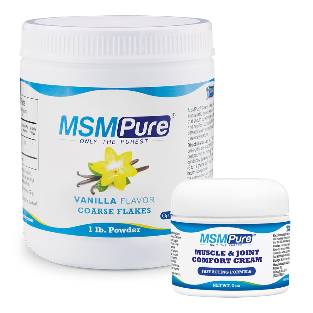 KALA HEALTH MSMPure Vanilla Flavored Coarse Flakes 1lb and Muscle & Joint Cream 2oz Bundle