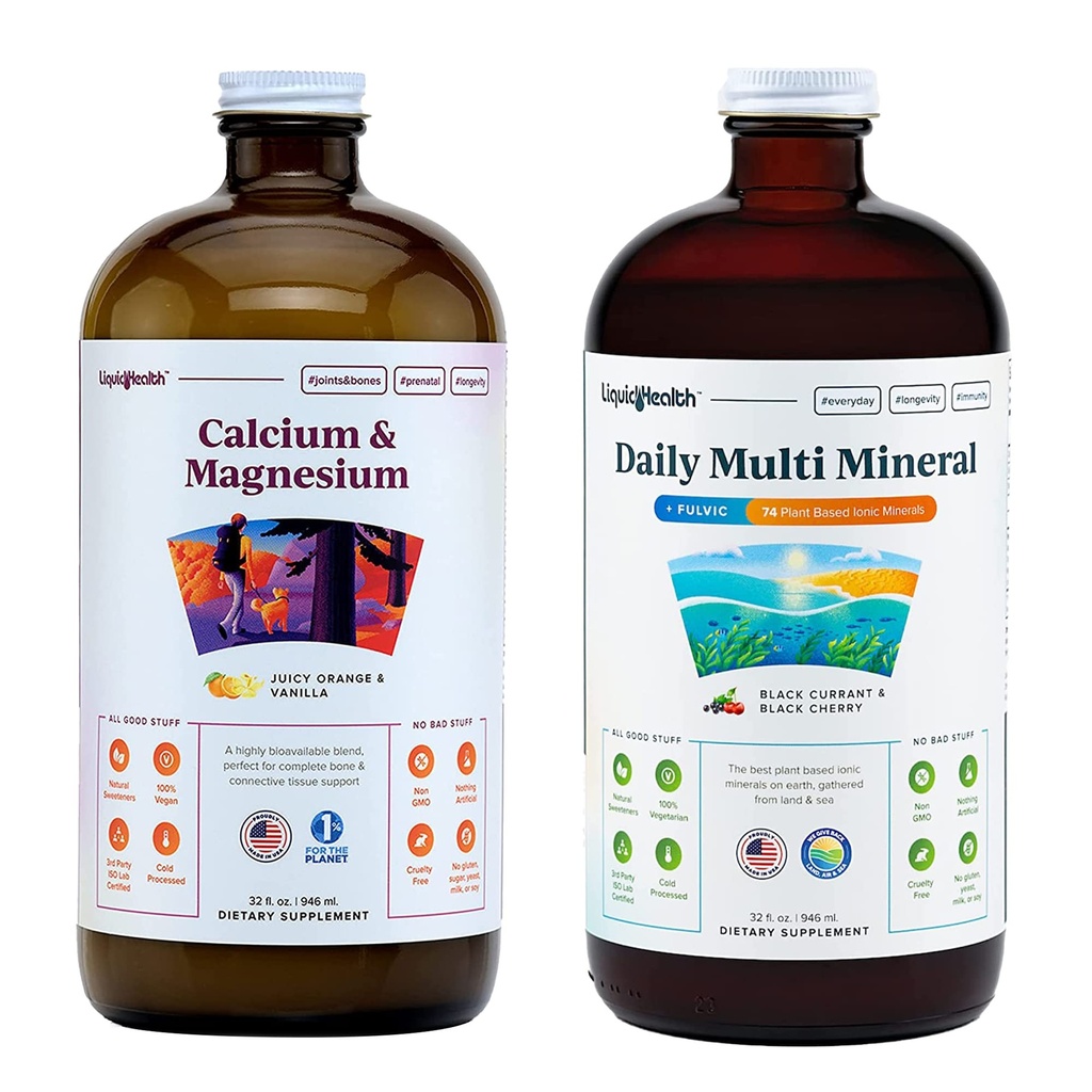 LIKVIDHEALTH Kalcij Magnezij Vitamini & Daily Multi Minerals Tekoča dopolnilo za odrasle - Imunski sistem, kosti in skupno podporo, izboljšanje mobilnosti, povečanje energije - Vegan, Non-GMO, ZDA Made