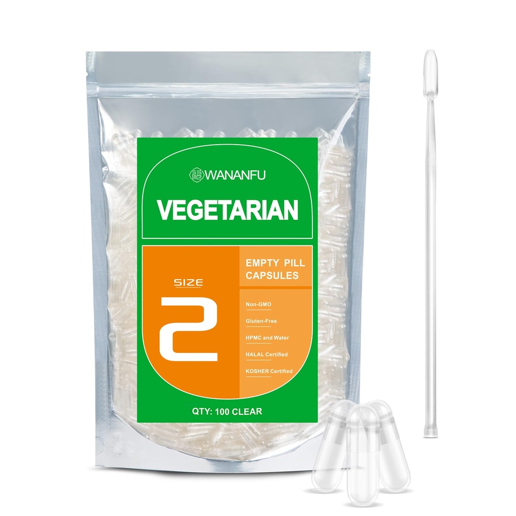 wananfu velikost 2 prazne kapsule vegetarijanske (100 Count) paket z 2 Micro Lab Spoons, jasno polnilne vegetarijanske tablete kapsule velikosti 2 za izdelavo svoje dodatke