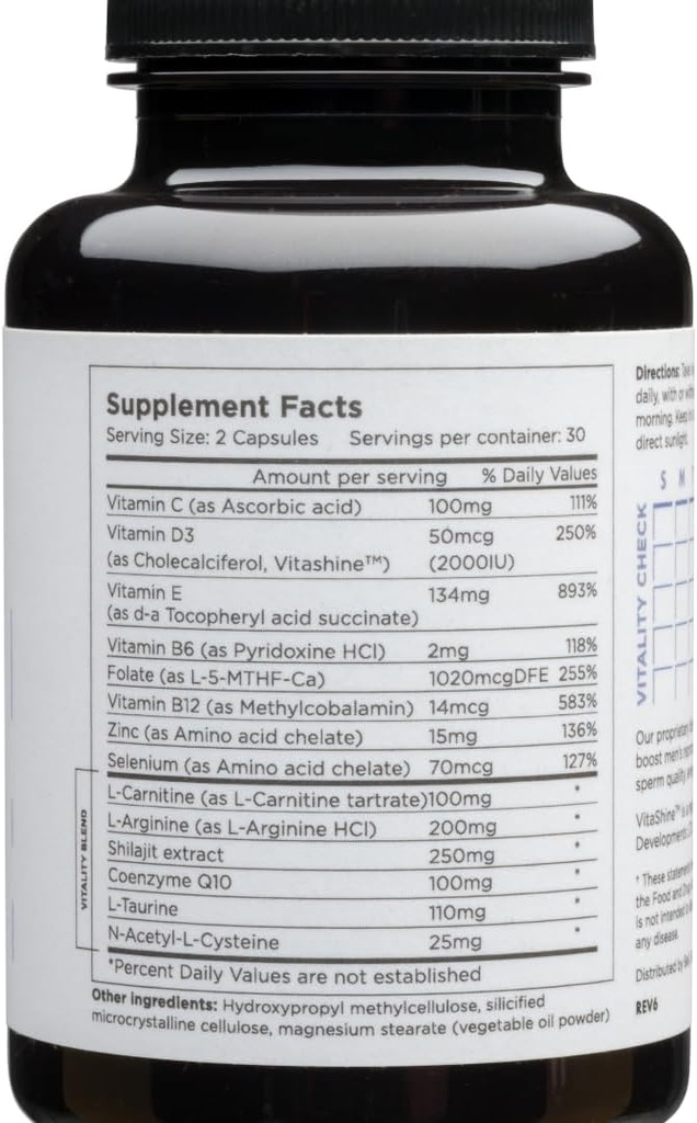 Beli moški Prednatalni multivitaminski Predkoncepcija Podpora plodnosti, Izboljšano zdravje sperme, Sperm Count & Motility, Testosteron, 60 Kapsule z vitaminom E, B6, B12, Cink, Folat & CoQ10, 30-dnevno oskrbo