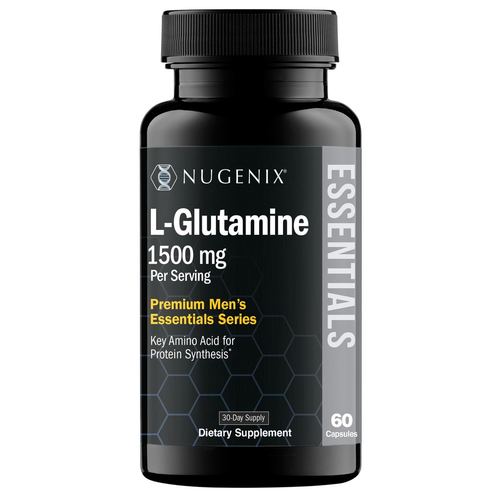 Nugenix Essentials L-glutamin, 1500mg 100% botanična L-glutamin aminokislina, sinteza beljakovin, podpira celično funkcijo, 60 kapsul